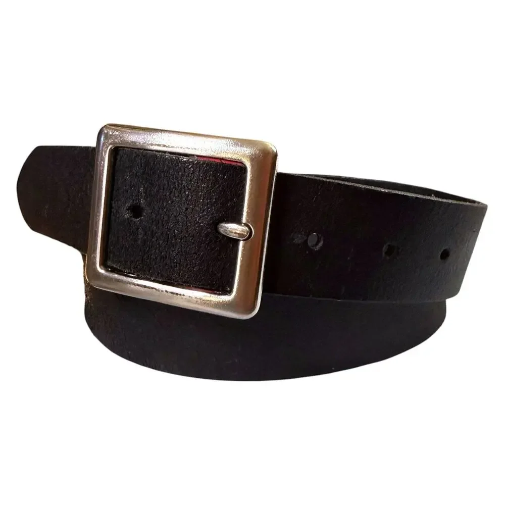 Vintage Express Leather Belt Unisex Black Silver Buckle Punk Grunge Sz M (32)